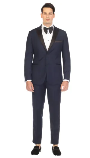 Debonair Navy Slim Fit Peak Lapel 2 Piece Tuxedo Suit Set