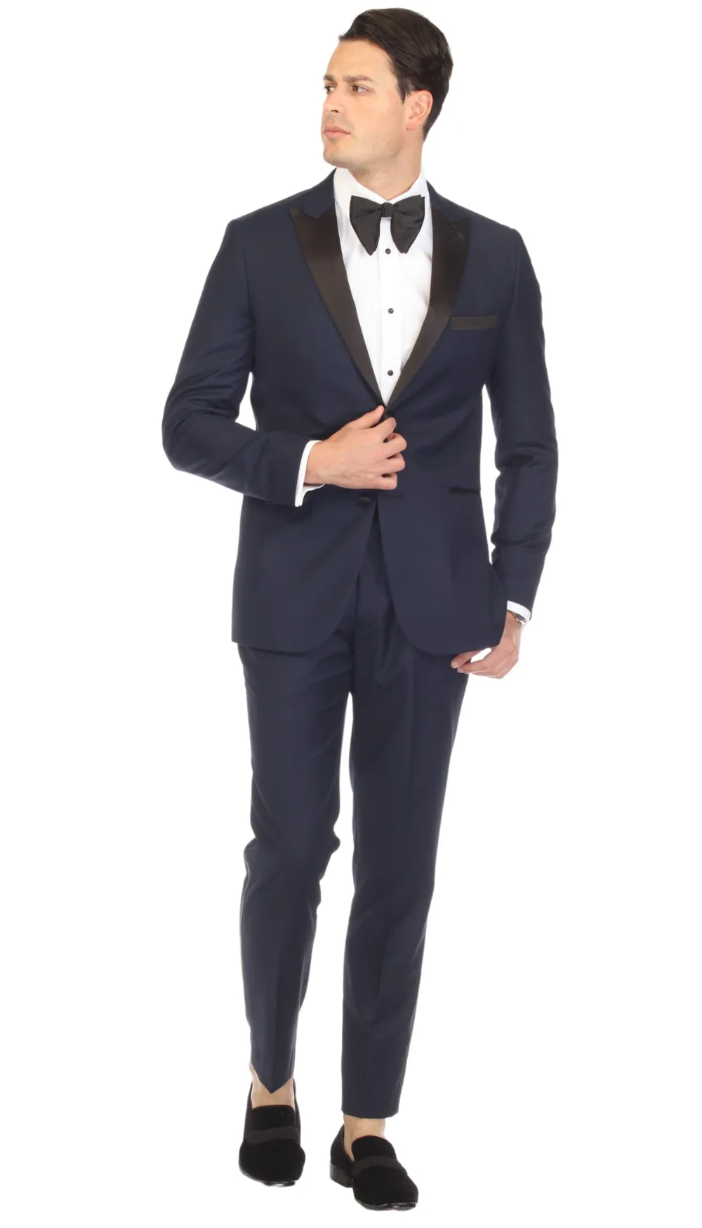 Debonair Navy Slim Fit Peak Lapel 2 Piece Tuxedo Suit Set