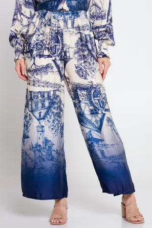 Dimitra Satin Pants - Navy/Cream