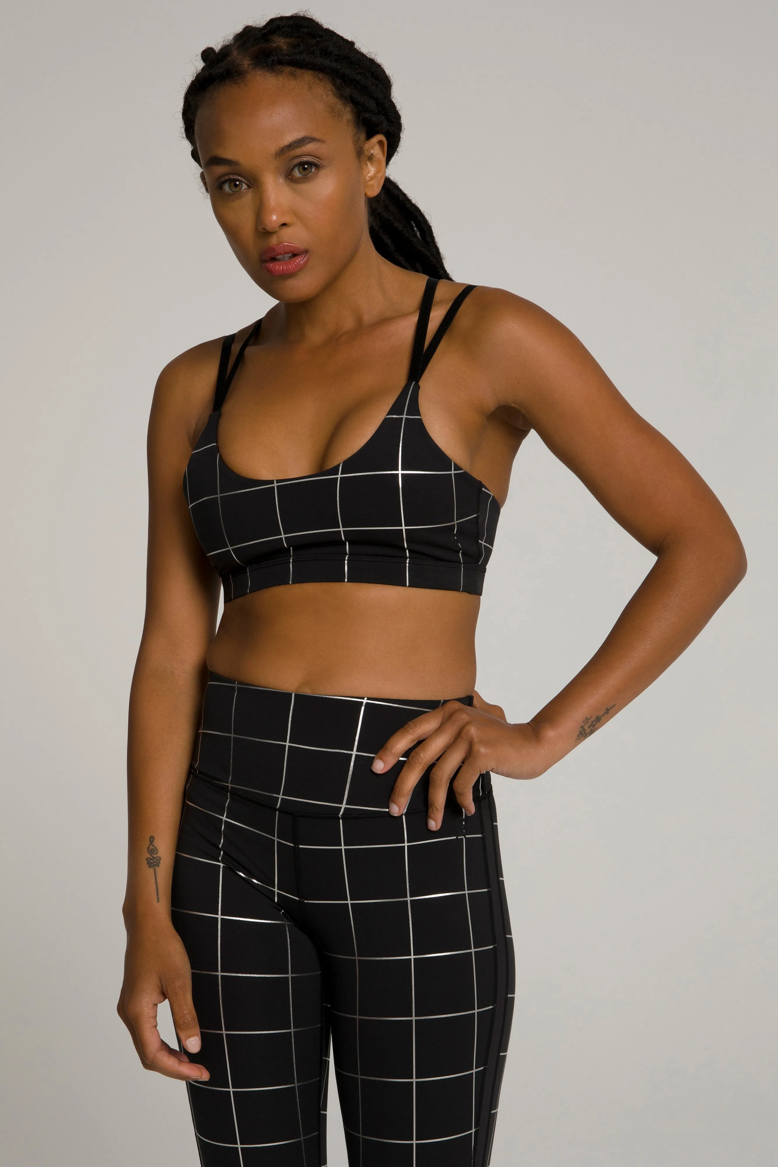 DOUBLE STRAP FOIL BRA | GRAPHIC PLAID002