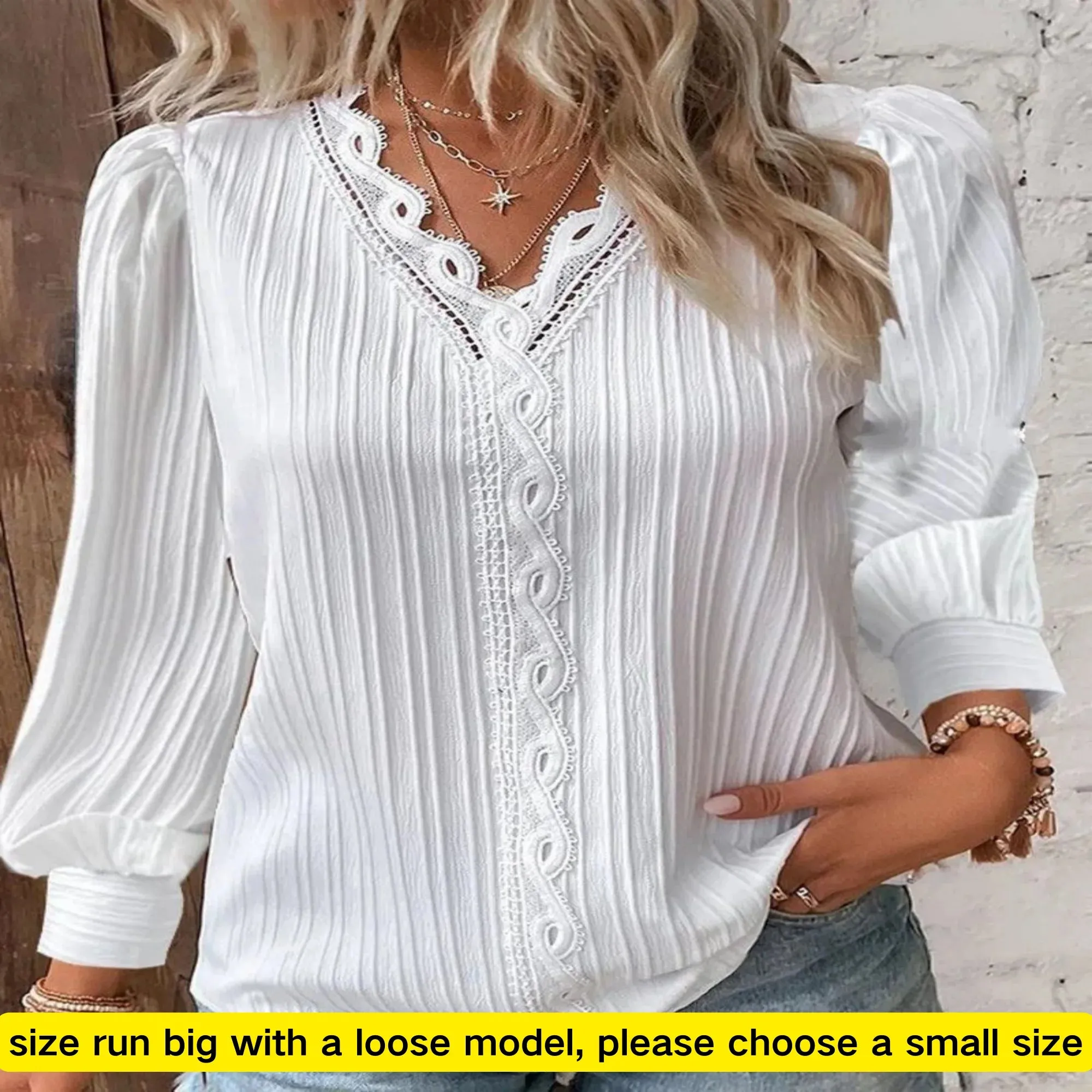 Elegant Chiffon V-Neck Blouse with Lace Stitching