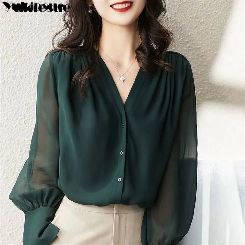 Elegant Sheer Chiffon Blouses - Breathable & Stylish for Spring/Summer