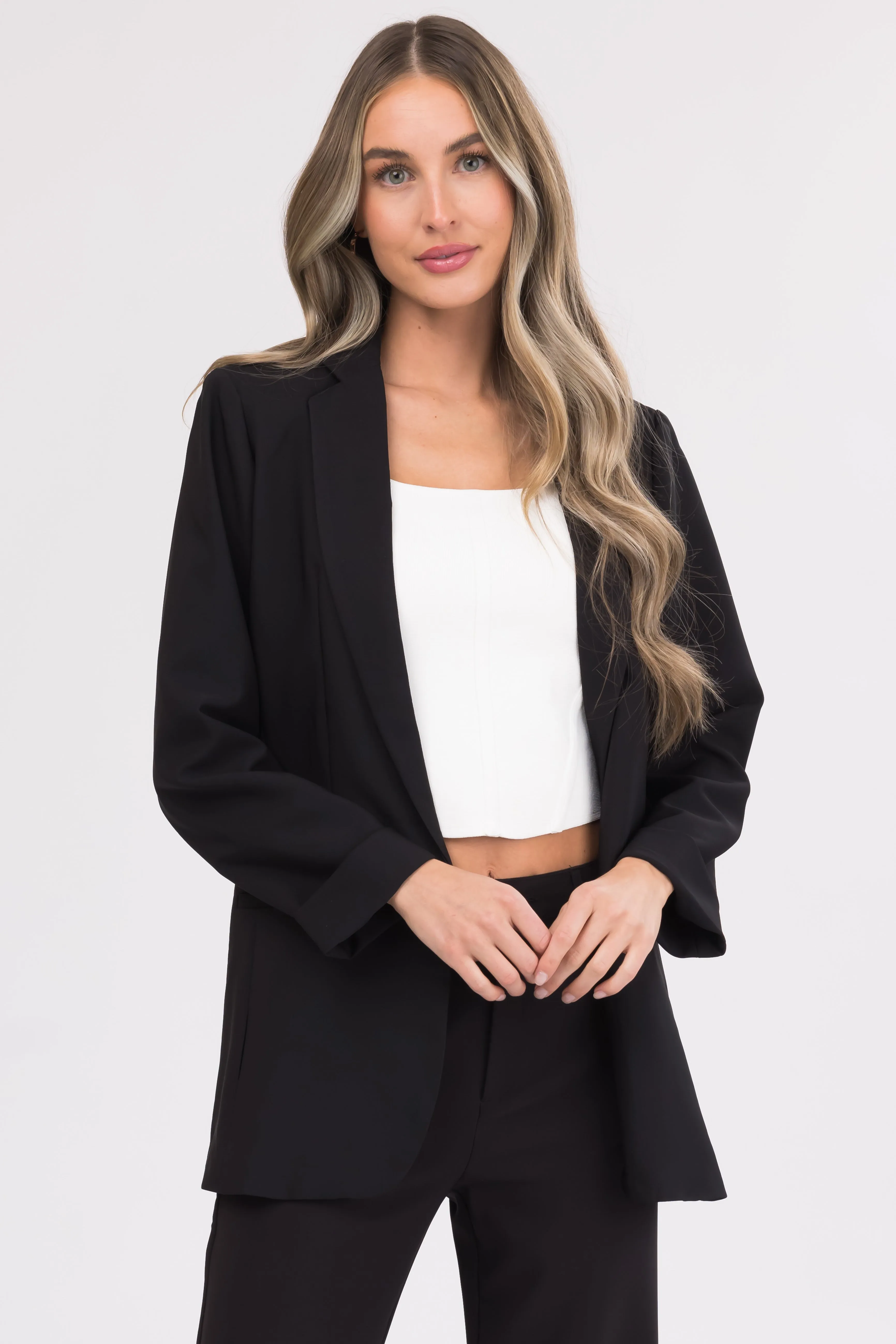 Emily Black Longline Open Blazer