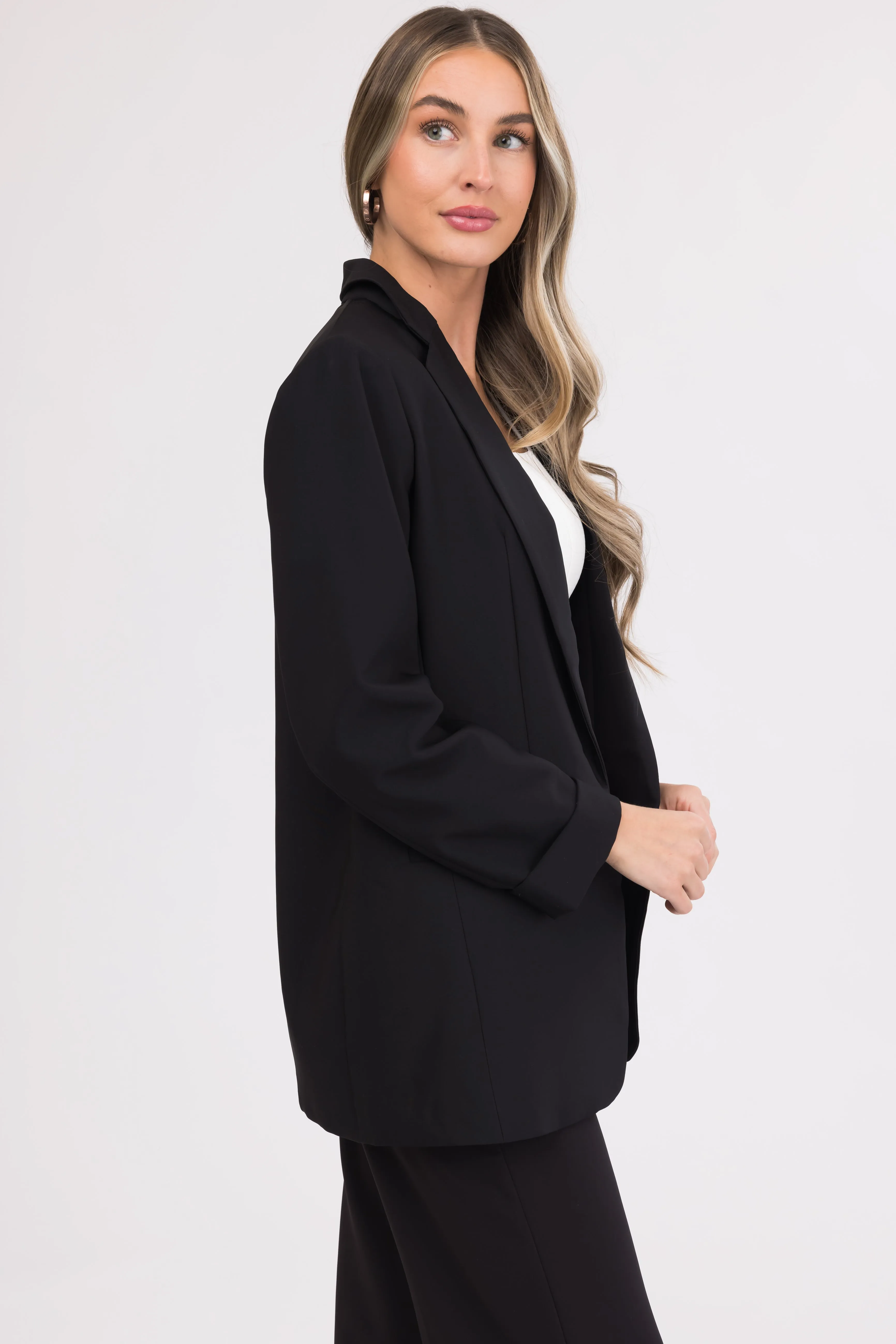 Emily Black Longline Open Blazer