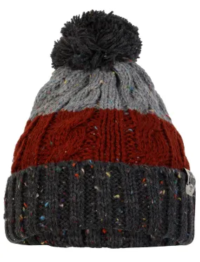 Enstone Cable Knit Bobble Hat in Charcoal / Paprika Nep - Tokyo Laundry