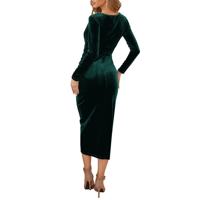 Figure-Flattering Ruched Long Sleeve Bodycon Party Dresses