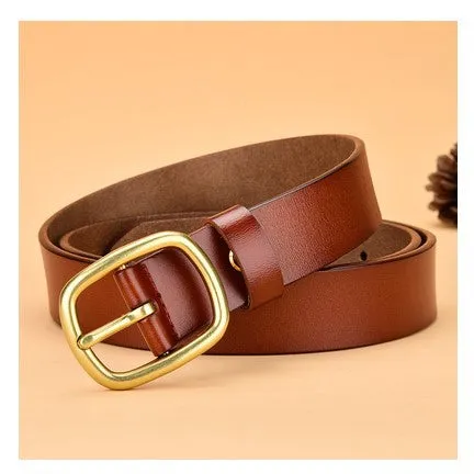 Genuine Leather Belt Women's Korean-Style All-Match round Pin Buckle with Jeans Belt Pants Belt