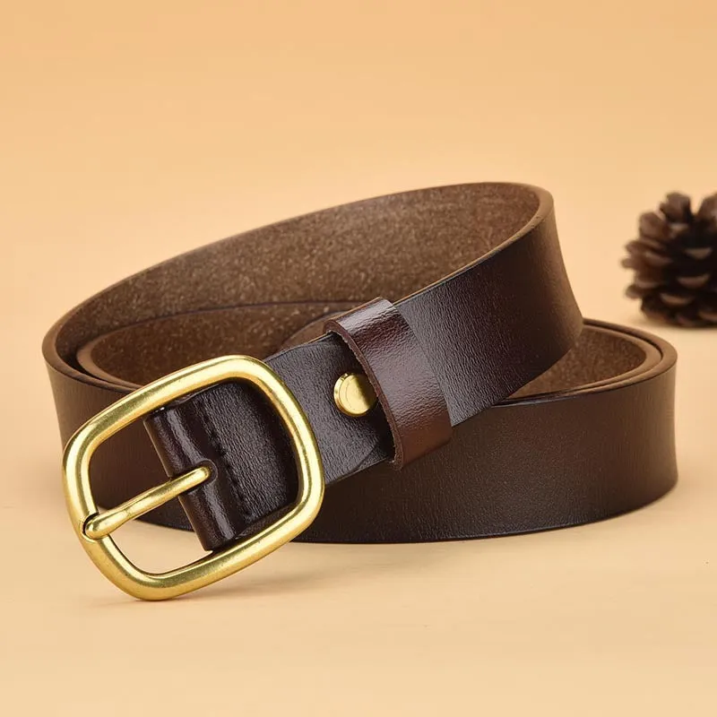 Genuine Leather Belt Women's Korean-Style All-Match round Pin Buckle with Jeans Belt Pants Belt