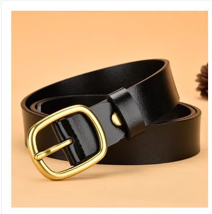 Genuine Leather Belt Women's Korean-Style All-Match round Pin Buckle with Jeans Belt Pants Belt