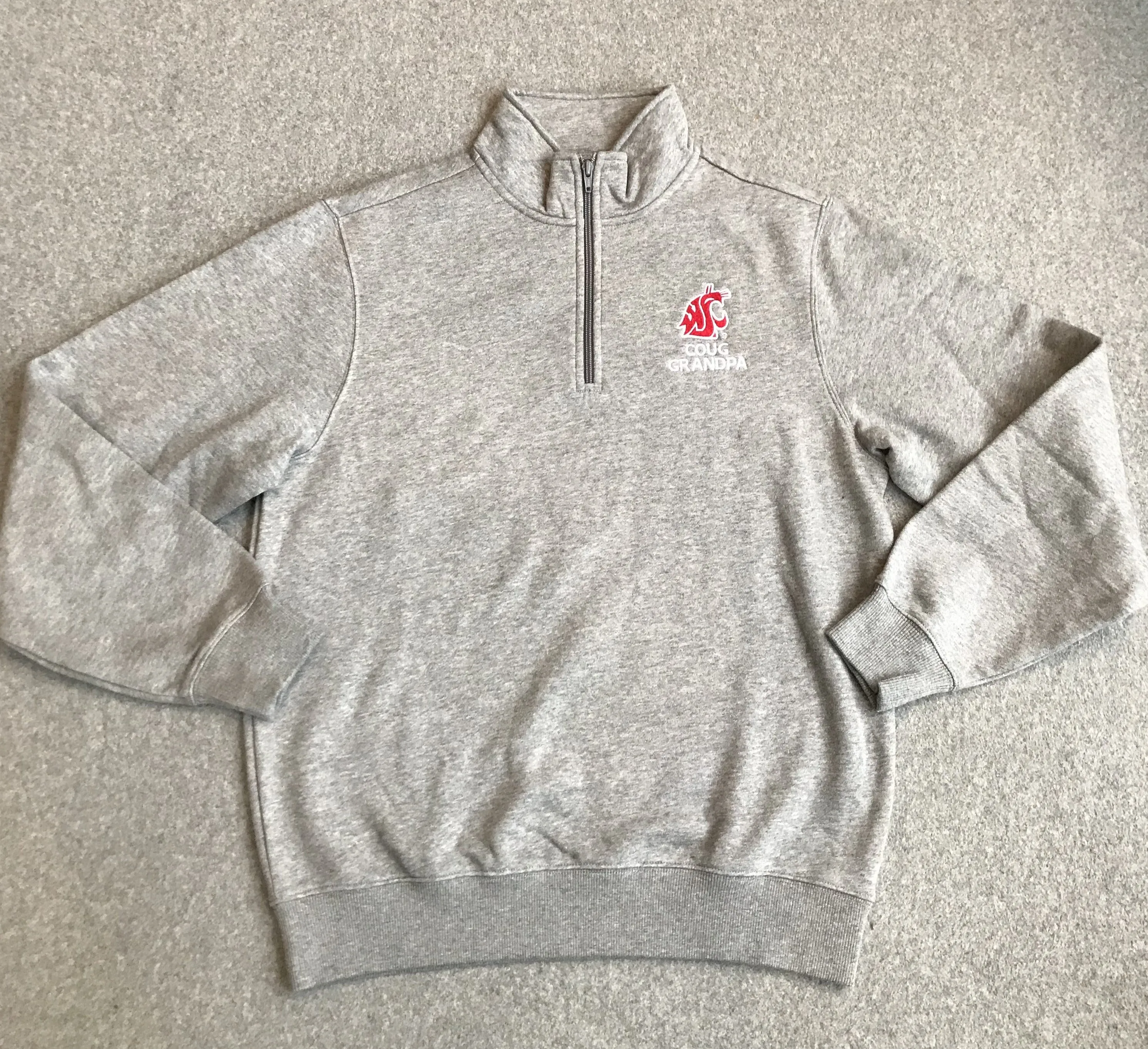 Gray 1/4 zip Coug Grandpa sweatshirt