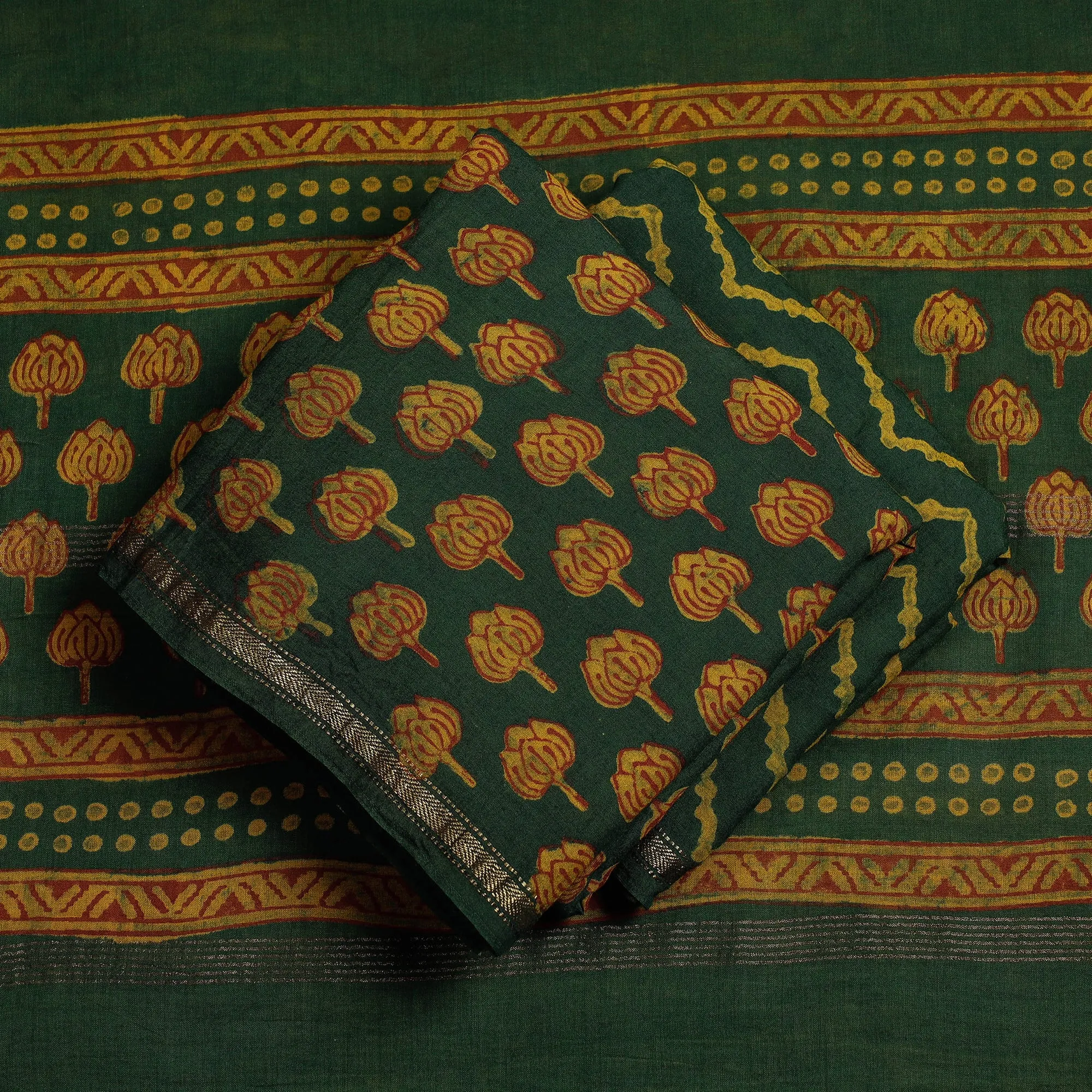 Green - 3pc Akola Block Printed Cotton Suit Material Set