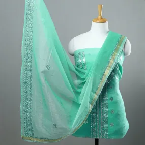 Green - 3pc Kota Doria Cotton Gota Patti Work Suit Material Set 09