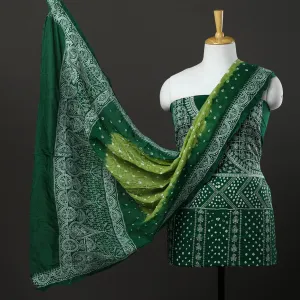 Green - 3pc Kutch Tie-Dye Satin Cotton Bandhni Dress Material 08