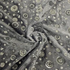 Grey Cutdana Sequins Embroidery Valvet Fabric 19705