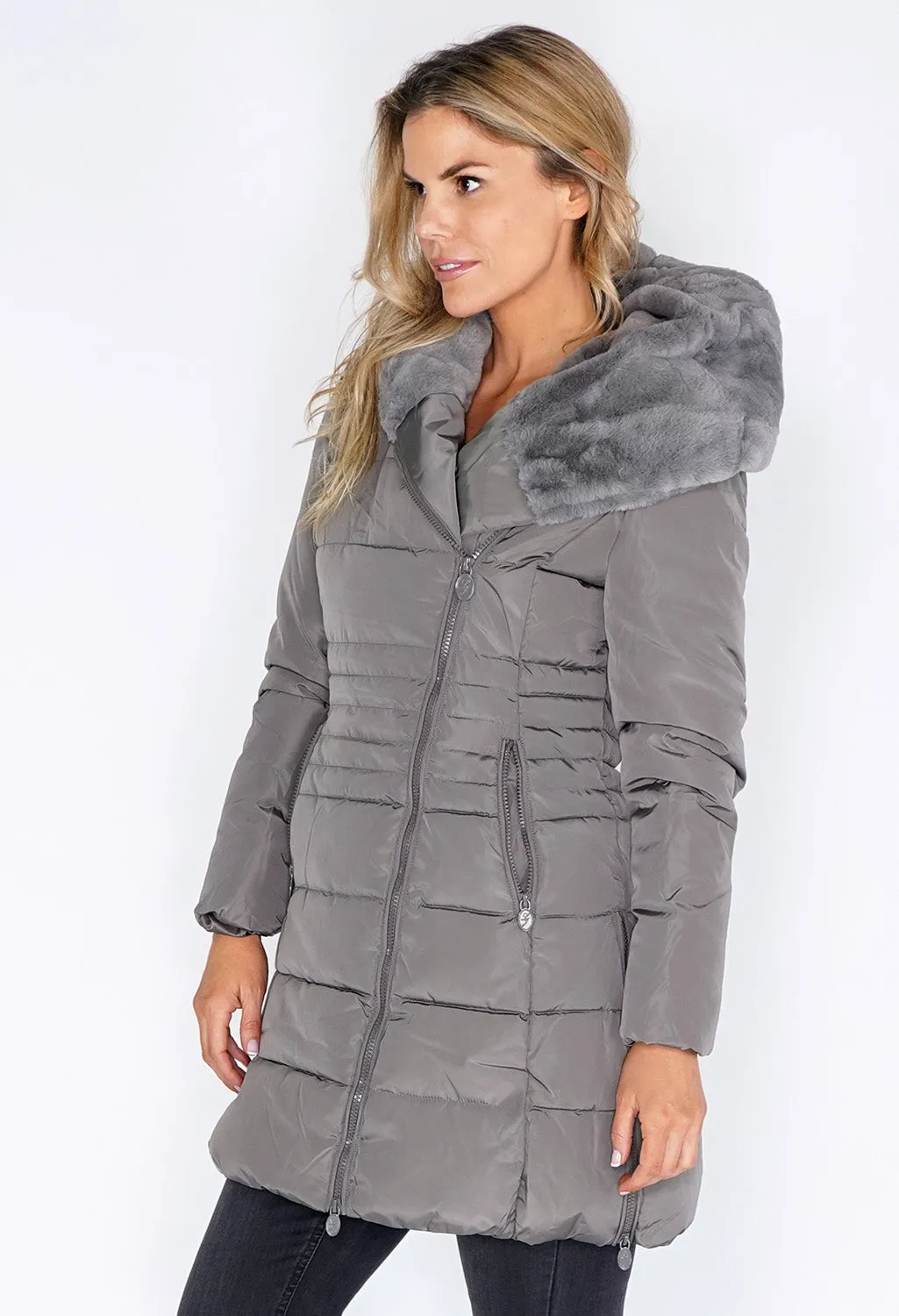 Grey Parka with Fur Lined Hood