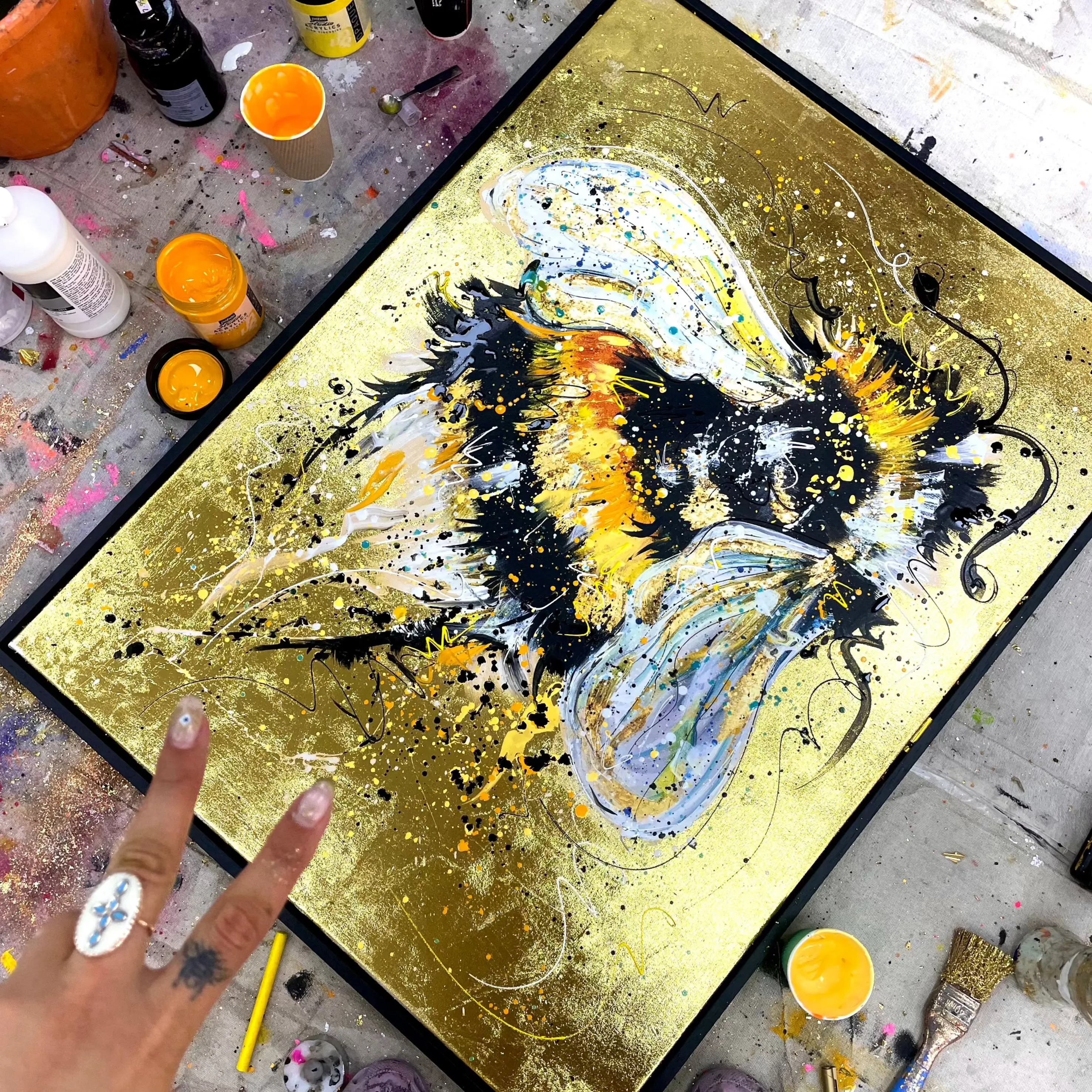 Hand Embellished Metallic Goldie the Bee