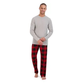 Hanes Originals Men's 2pc Comfort Fleece Sleep Pajama Set - Gray/Red Buffalo Check XL