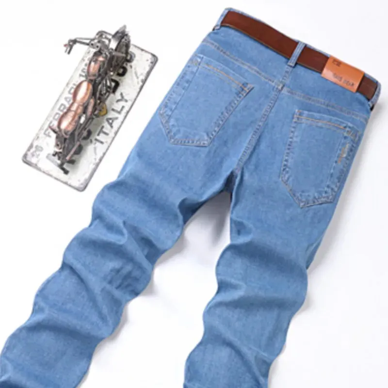 High Quality Thin Summer Men's Denim Jeans Straight Business Blue Black Color Trousers Fashion Pants New Arrivals Dropship