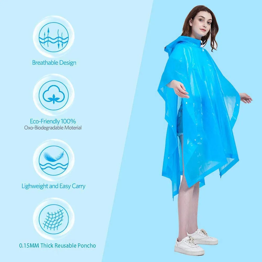 HLKZONE Rain Poncho, [Pack of 2] Portable EVA Raincoat with Hood Reusable Rain Coats Emergency Camping Survival Kits