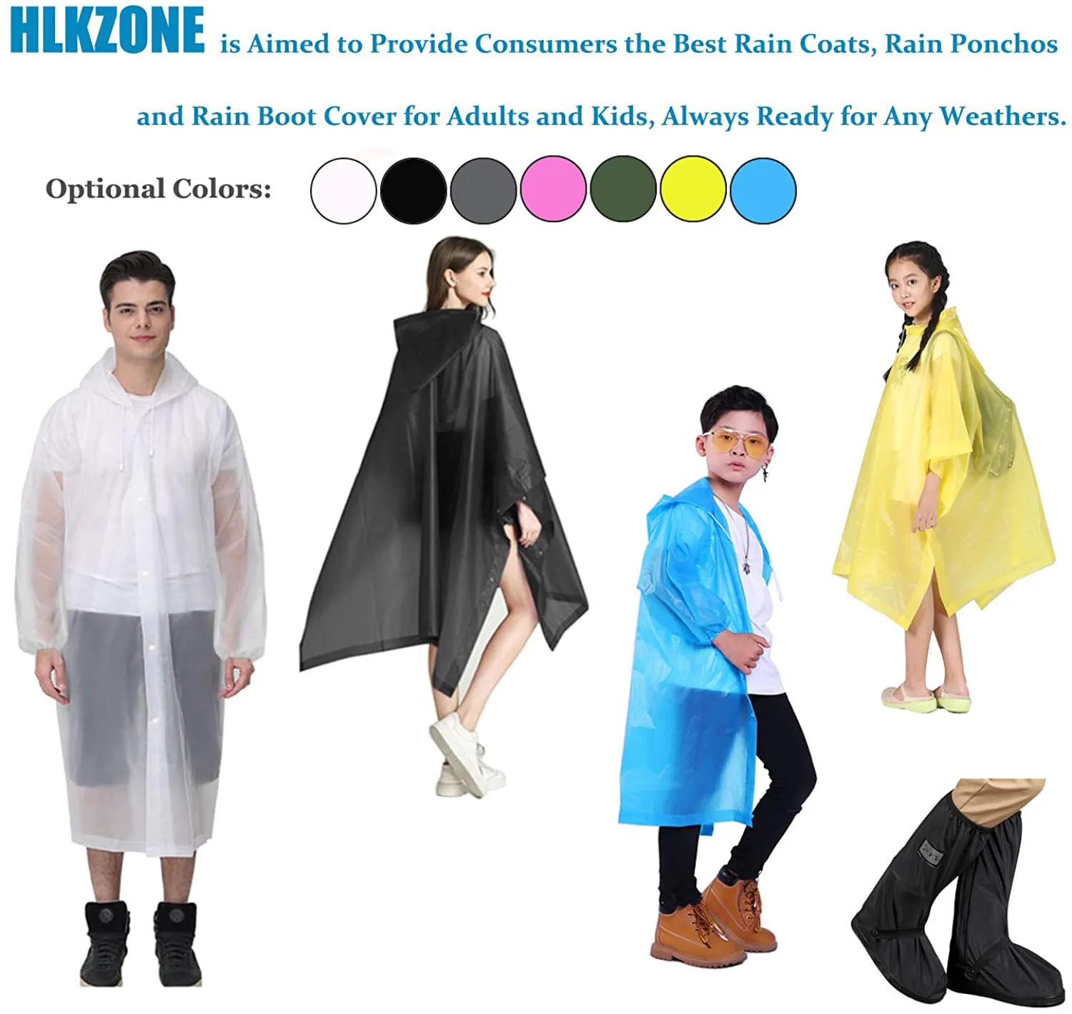 HLKZONE Rain Poncho, [Pack of 2] Portable EVA Raincoat with Hood Reusable Rain Coats Emergency Camping Survival Kits