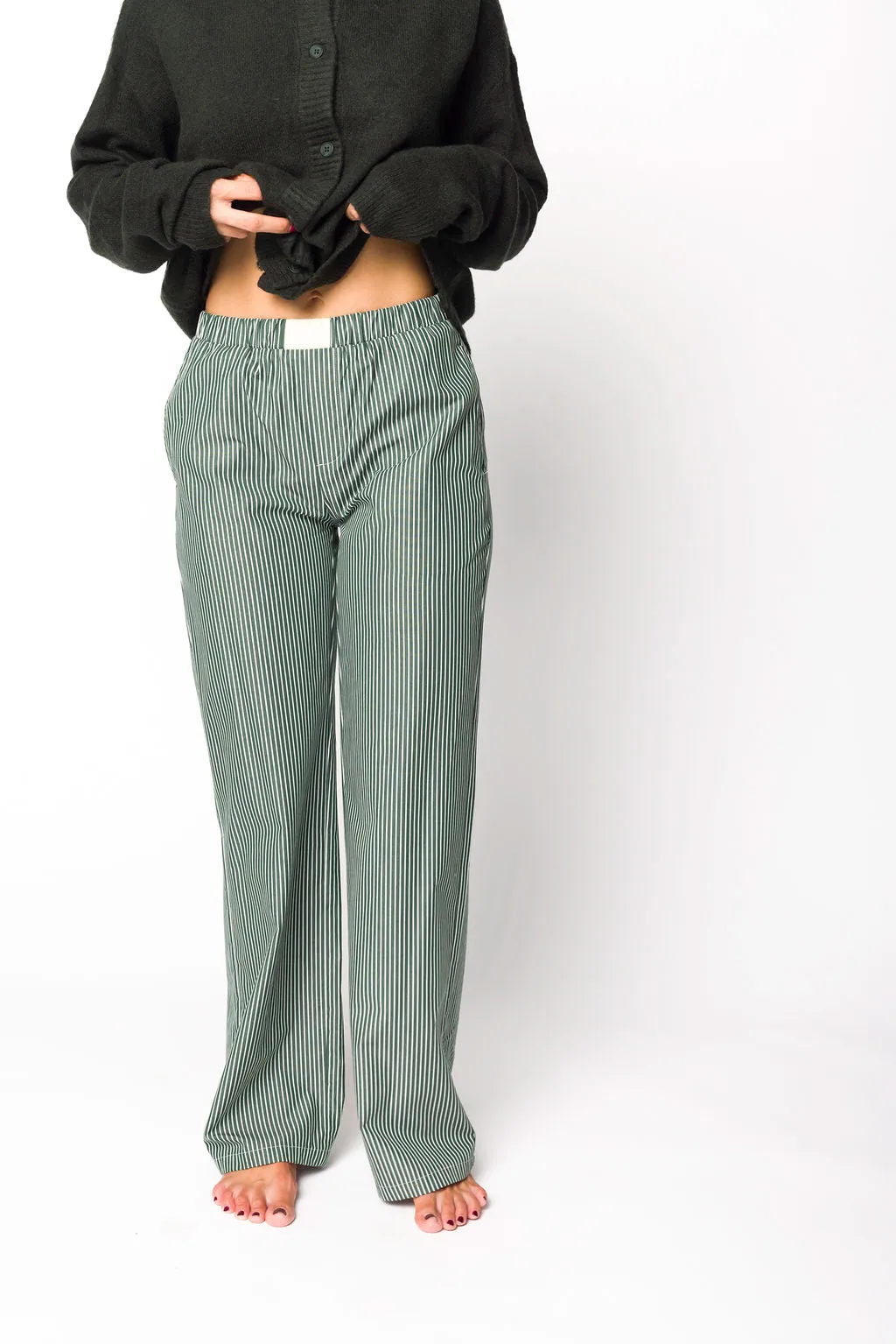 Jo Striped Pajama Pants in Forest Green