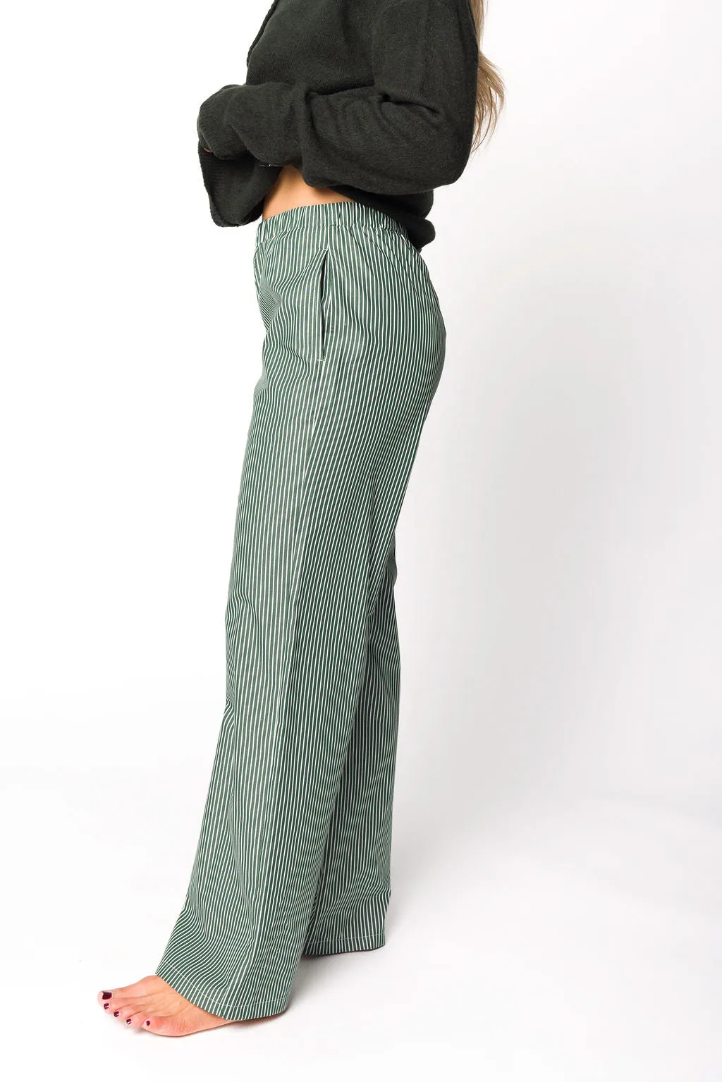 Jo Striped Pajama Pants in Forest Green