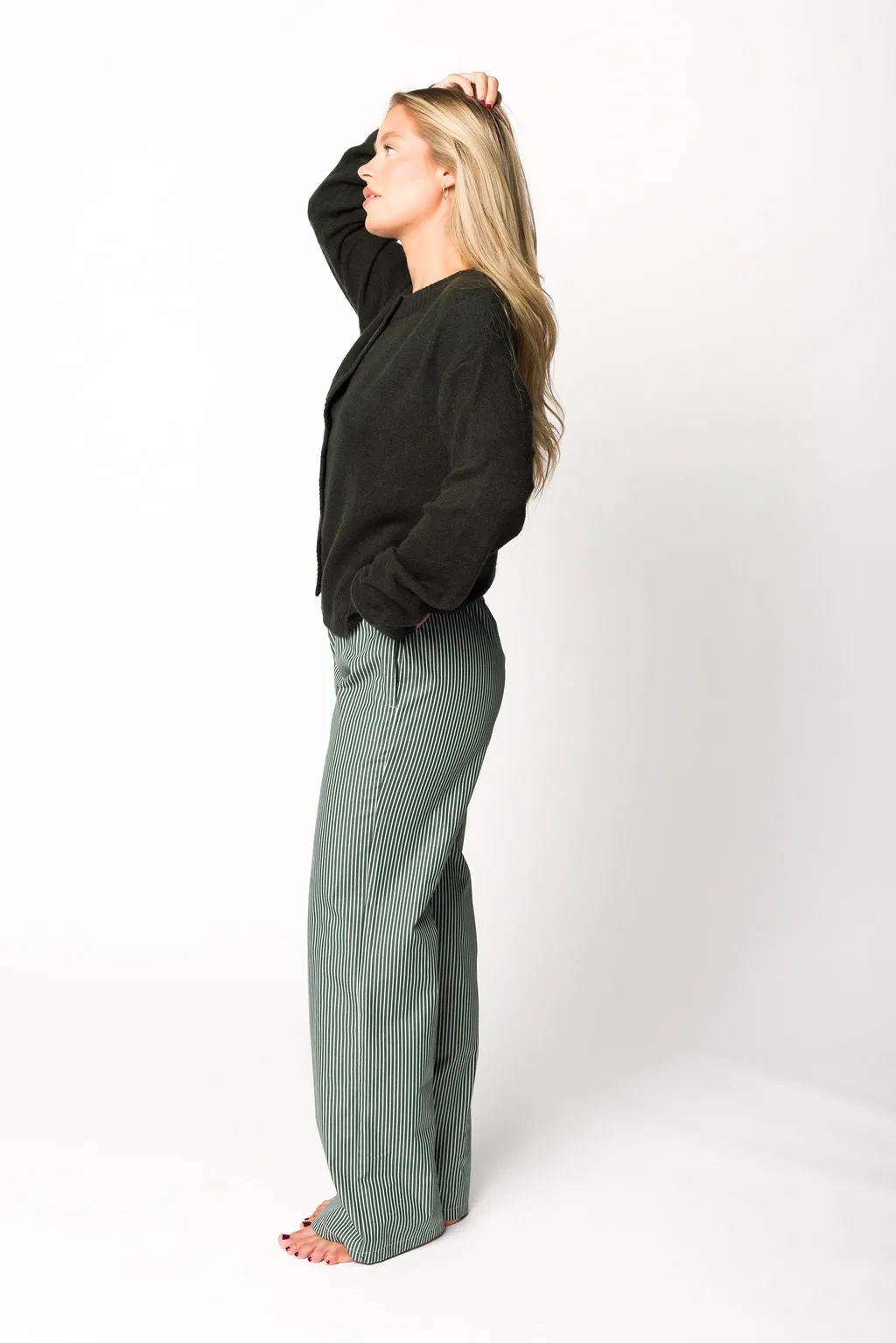 Jo Striped Pajama Pants in Forest Green