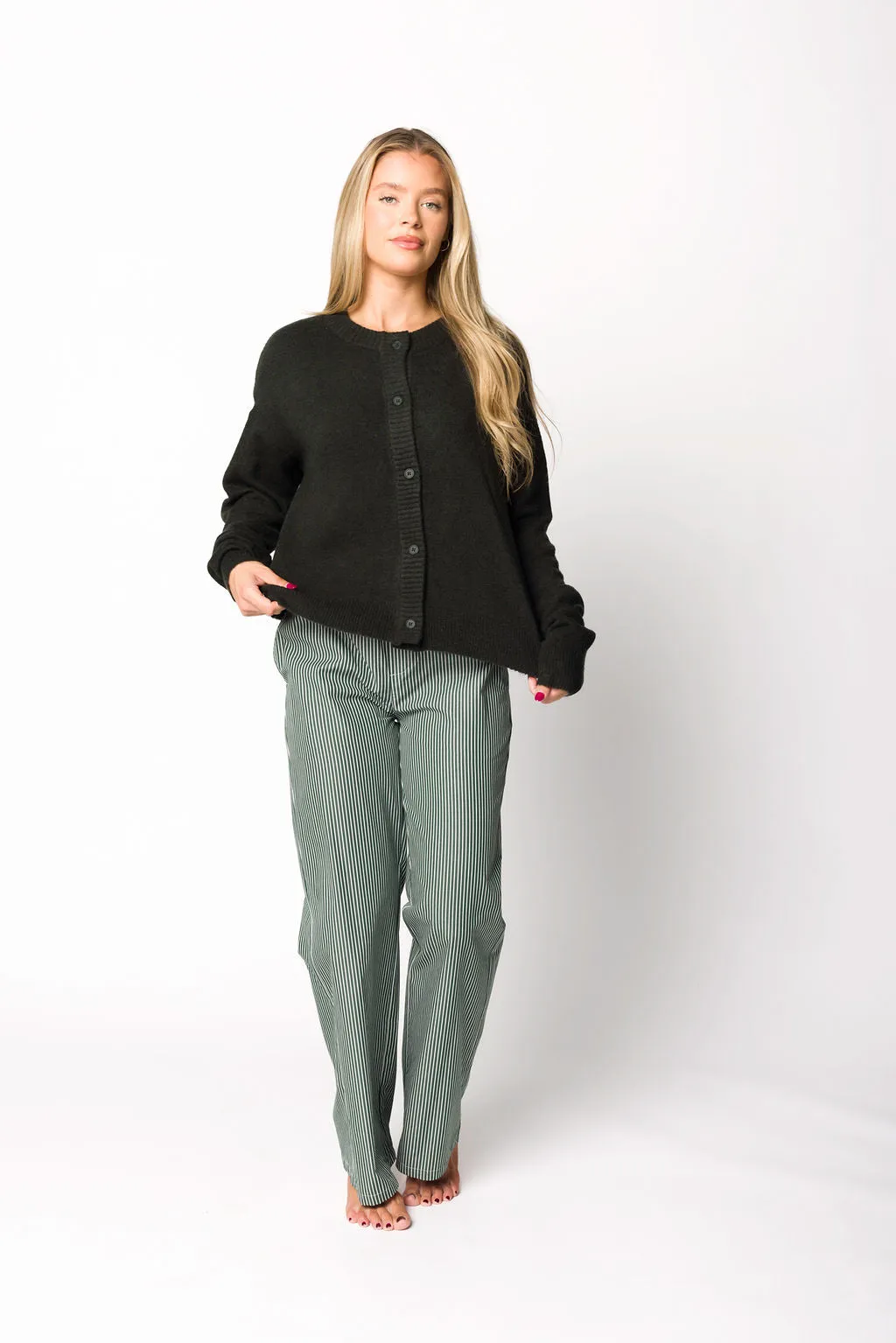 Jo Striped Pajama Pants in Forest Green