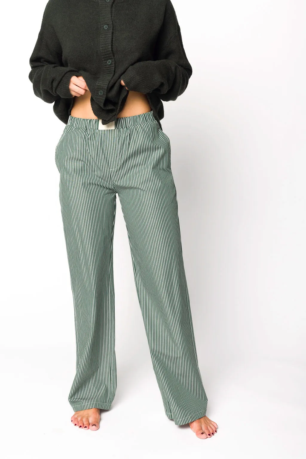 Jo Striped Pajama Pants in Forest Green