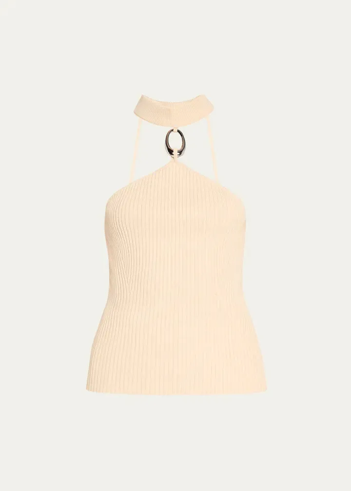 Jonathan Simkhai Mock Neck Top in Sand with Hardware