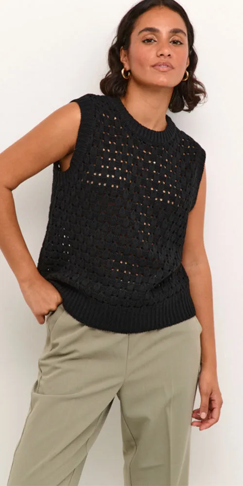 Kaffe Open Knit Pullover, black