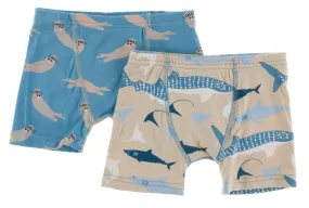 KicKee Pants Blue Moon Sea Otter & Burlap Sharks Boxer Briefs Set