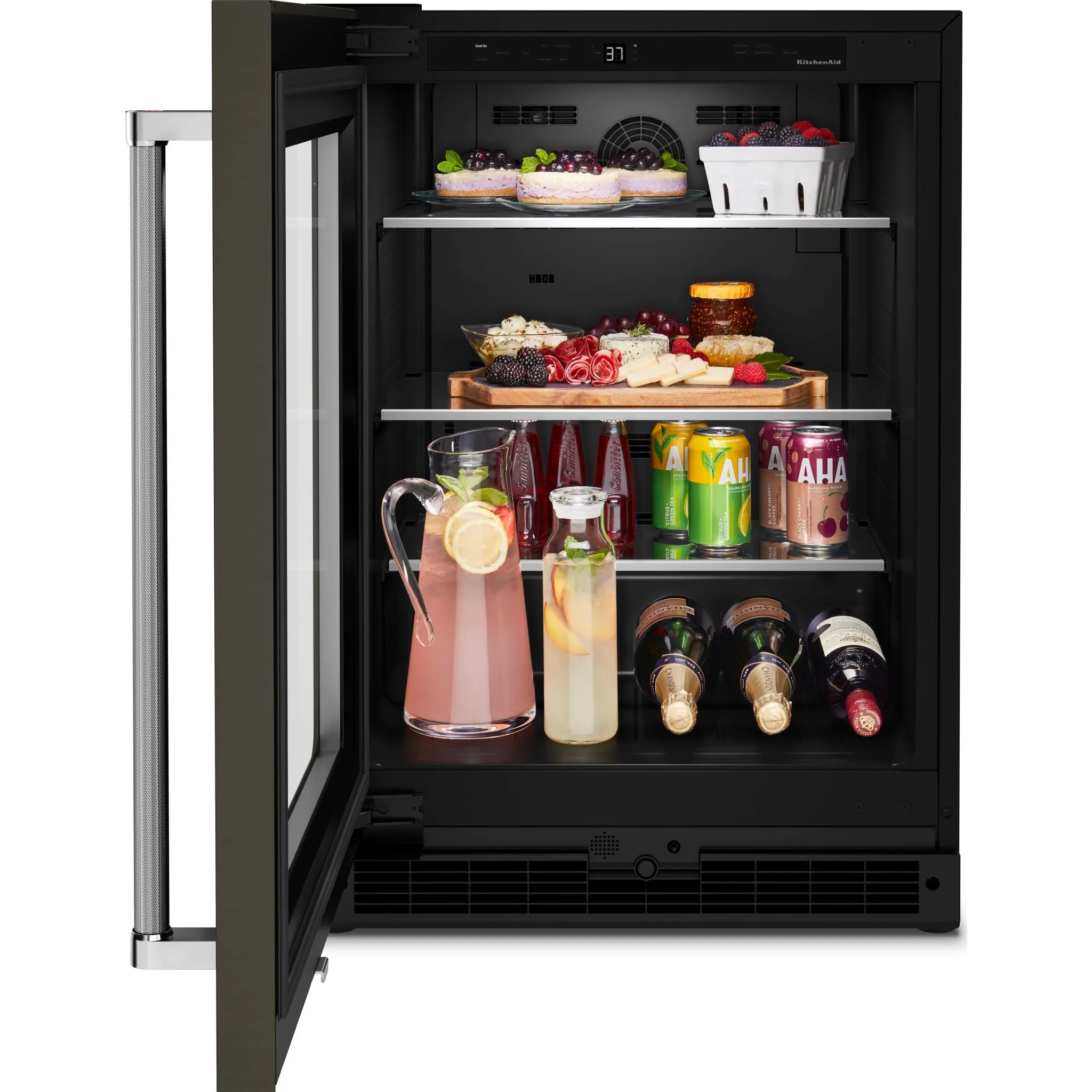 KitchenAid  24" Undercounter Refrigerator with Glass Door and Shelves with Metallic Accentsand with PrintShield Finish (KURL314KBS)