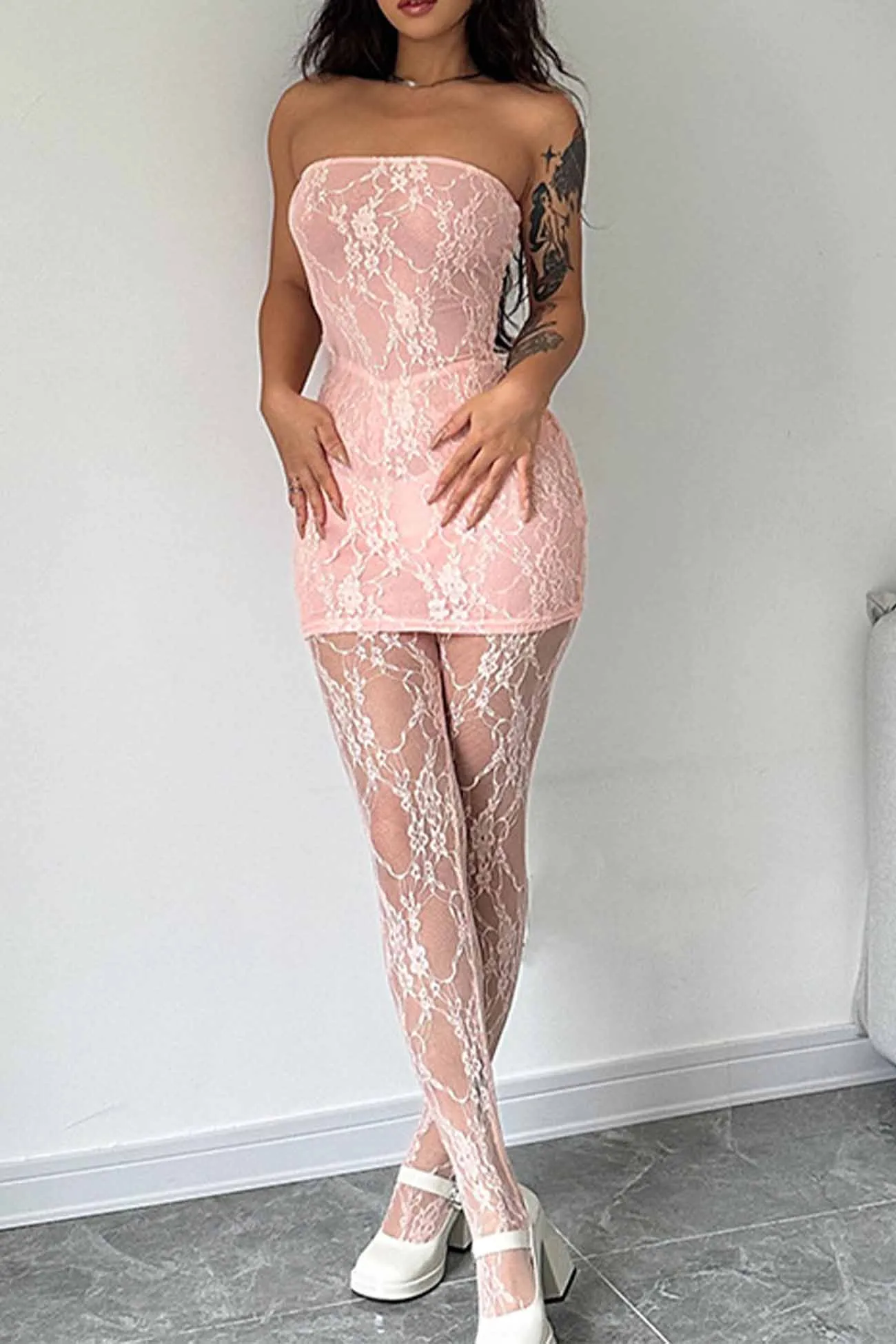 Lace Sleeveless Dress Leggings Two-piece Set