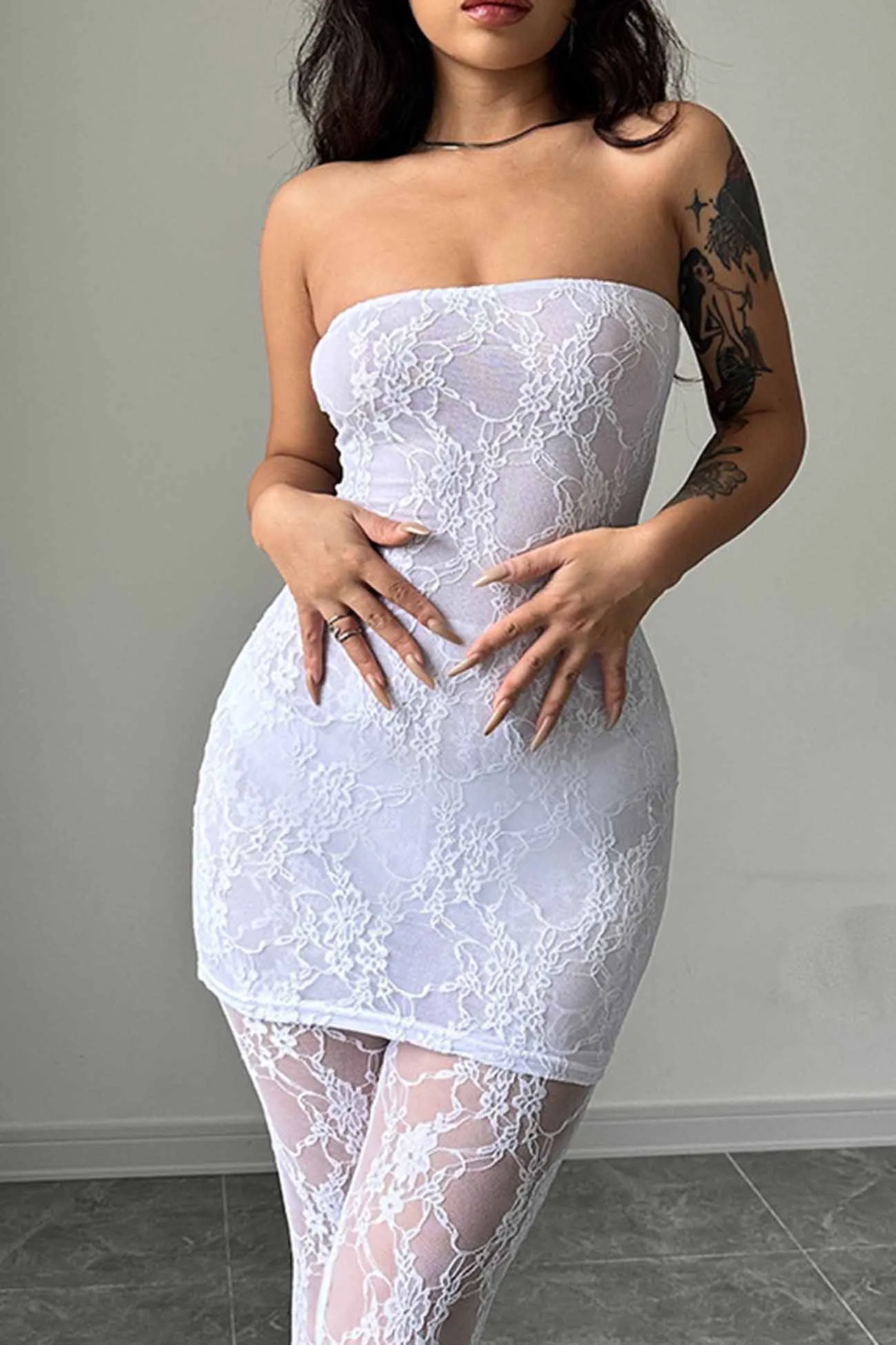 Lace Sleeveless Dress Leggings Two-piece Set