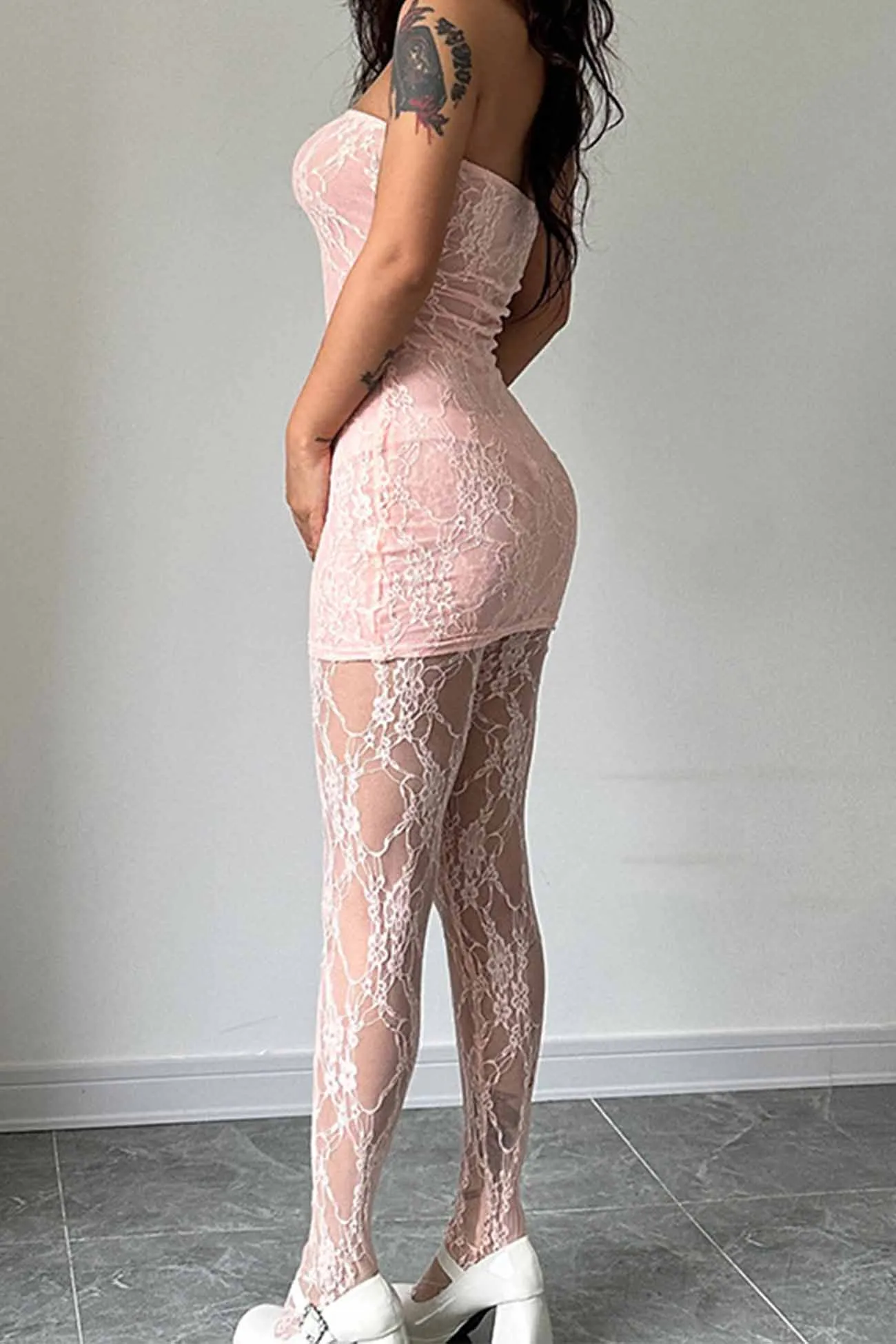 Lace Sleeveless Dress Leggings Two-piece Set