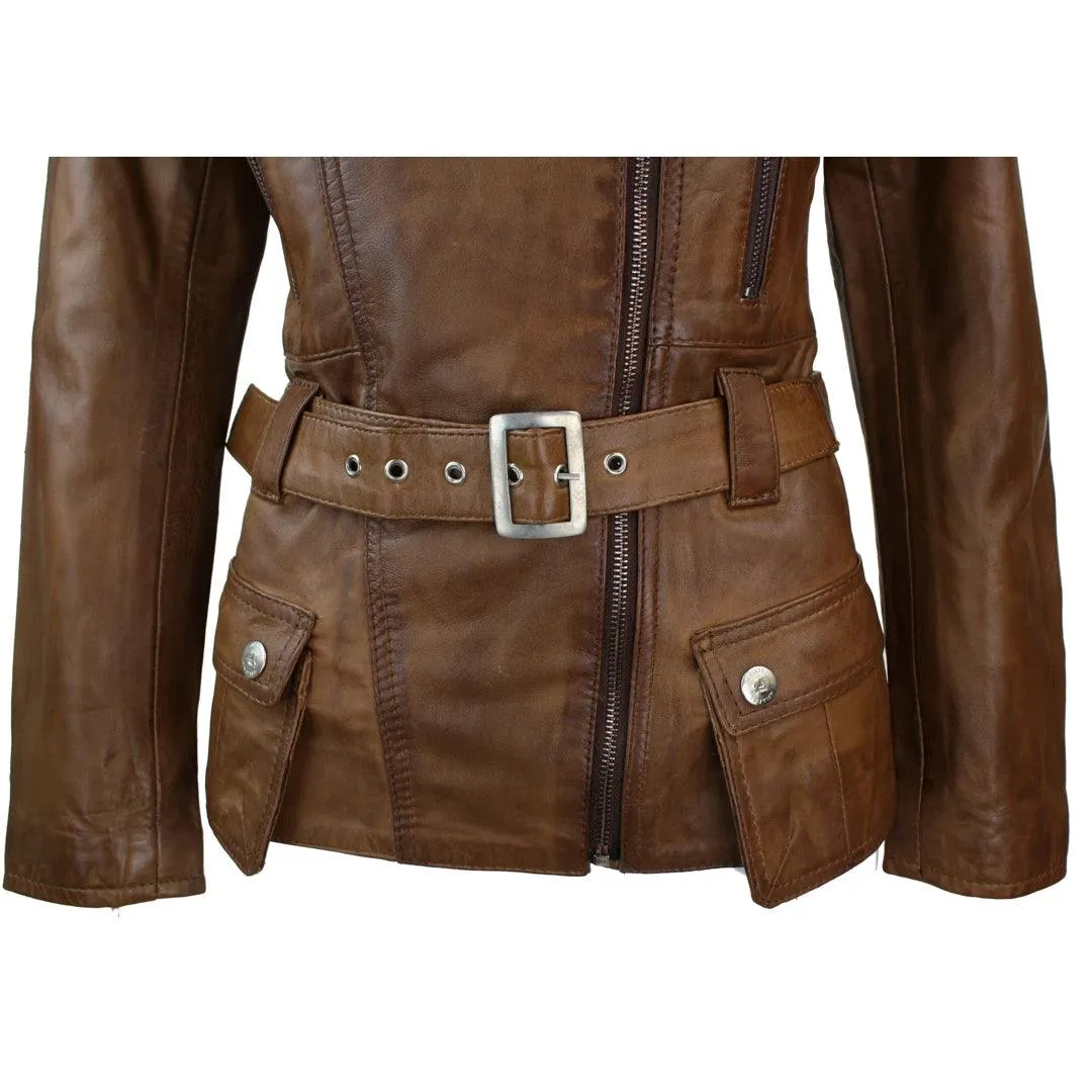 Ladies Tan Brown HOODED Parka Real Leather Jacket Winter Coat