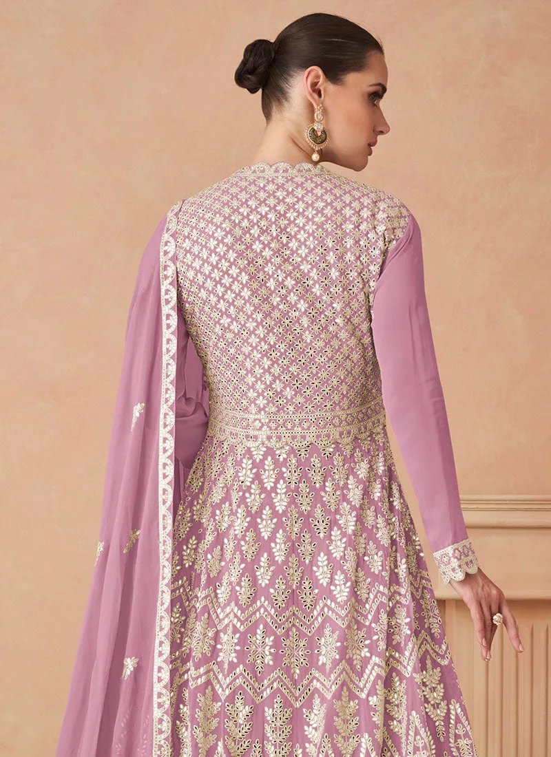 Lavender Foil Mirror Slit Style Anarkali Lehenga Suit