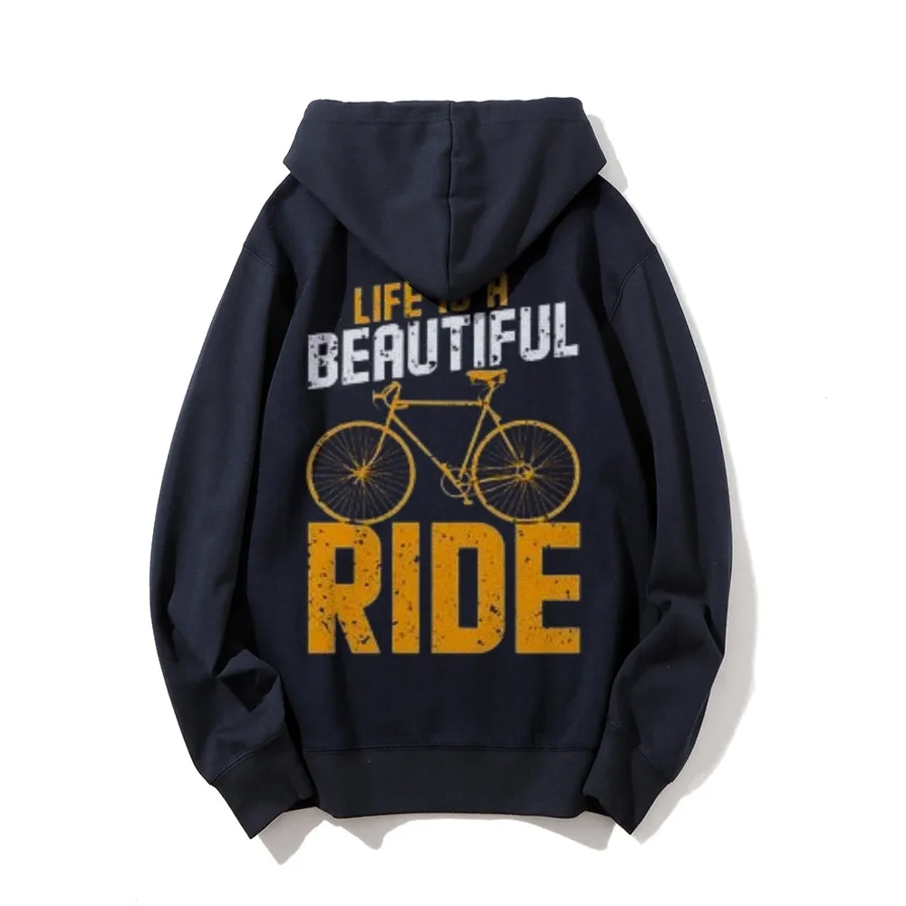 Life Is A Beautiful Ride Funny Letter Graphic Pullover With Kangaroo Pocket Hoodies