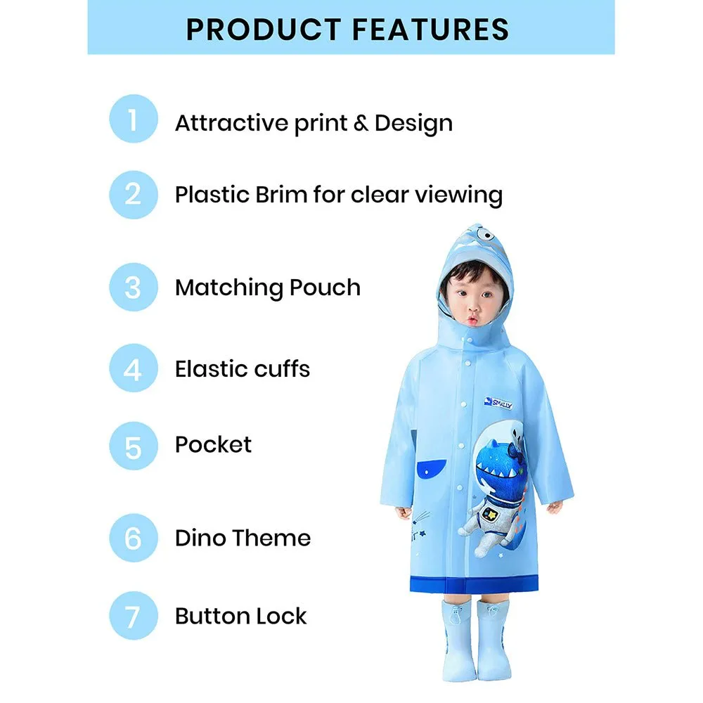 Light Blue Space Head Dinosaur Print Raincoat for Kids and Toddlers