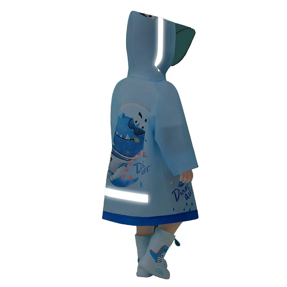 Light Blue Space Head Dinosaur Print Raincoat for Kids and Toddlers