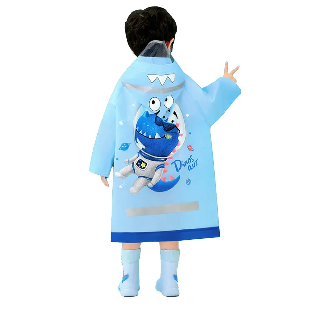 Light Blue Space Head Dinosaur Print Raincoat for Kids and Toddlers