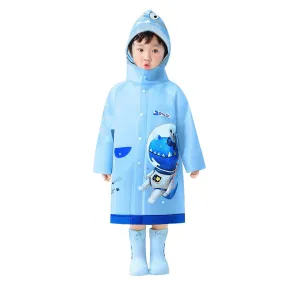 Light Blue Space Head Dinosaur Print Raincoat for Kids and Toddlers