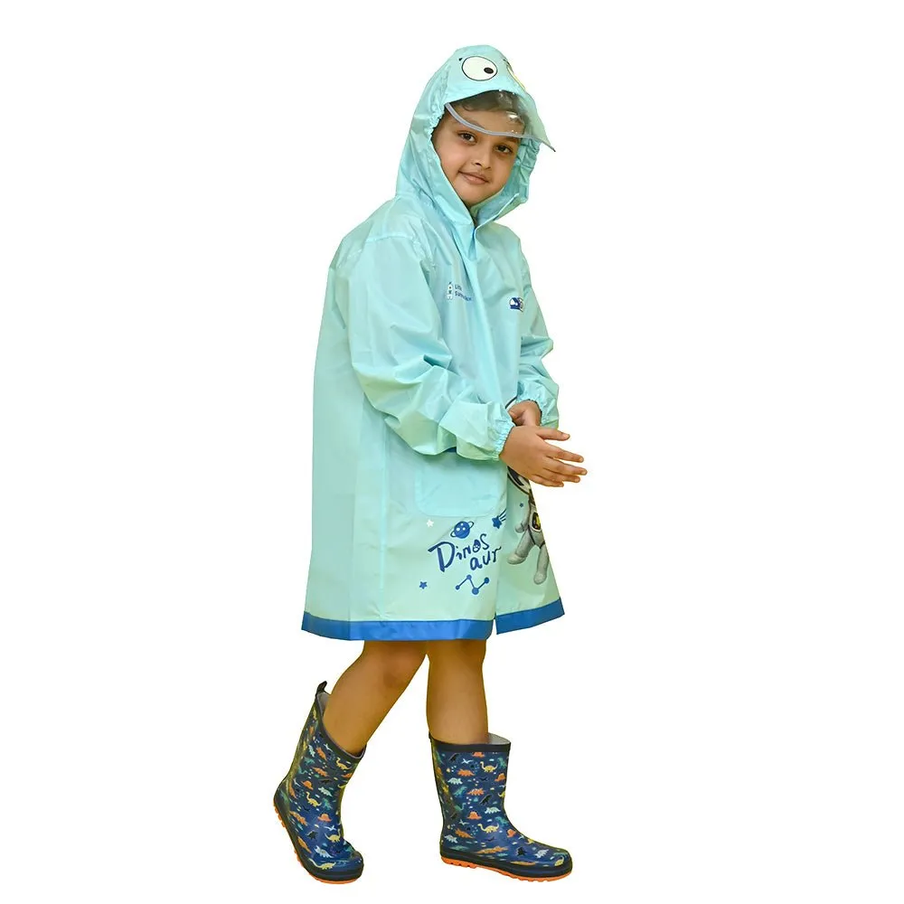 Light Blue Space Head Dinosaur Print Raincoat for Kids and Toddlers