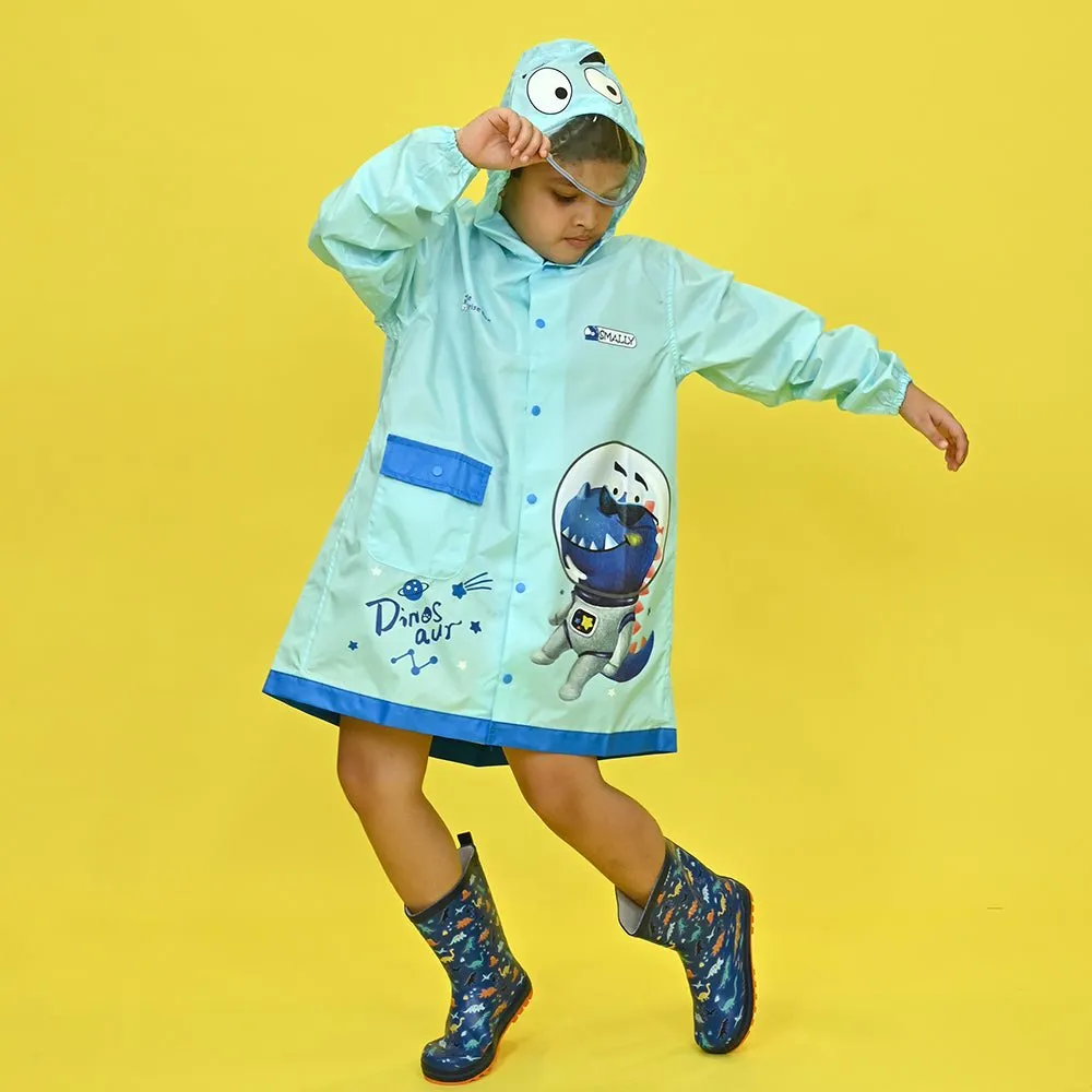 Light Blue Space Head Dinosaur Print Raincoat for Kids and Toddlers