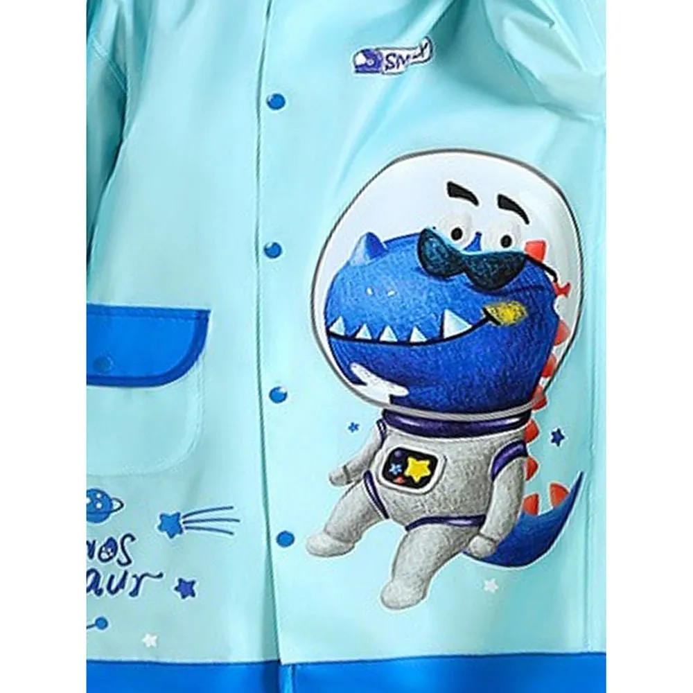 Light Blue Space Head Dinosaur Print Raincoat for Kids and Toddlers