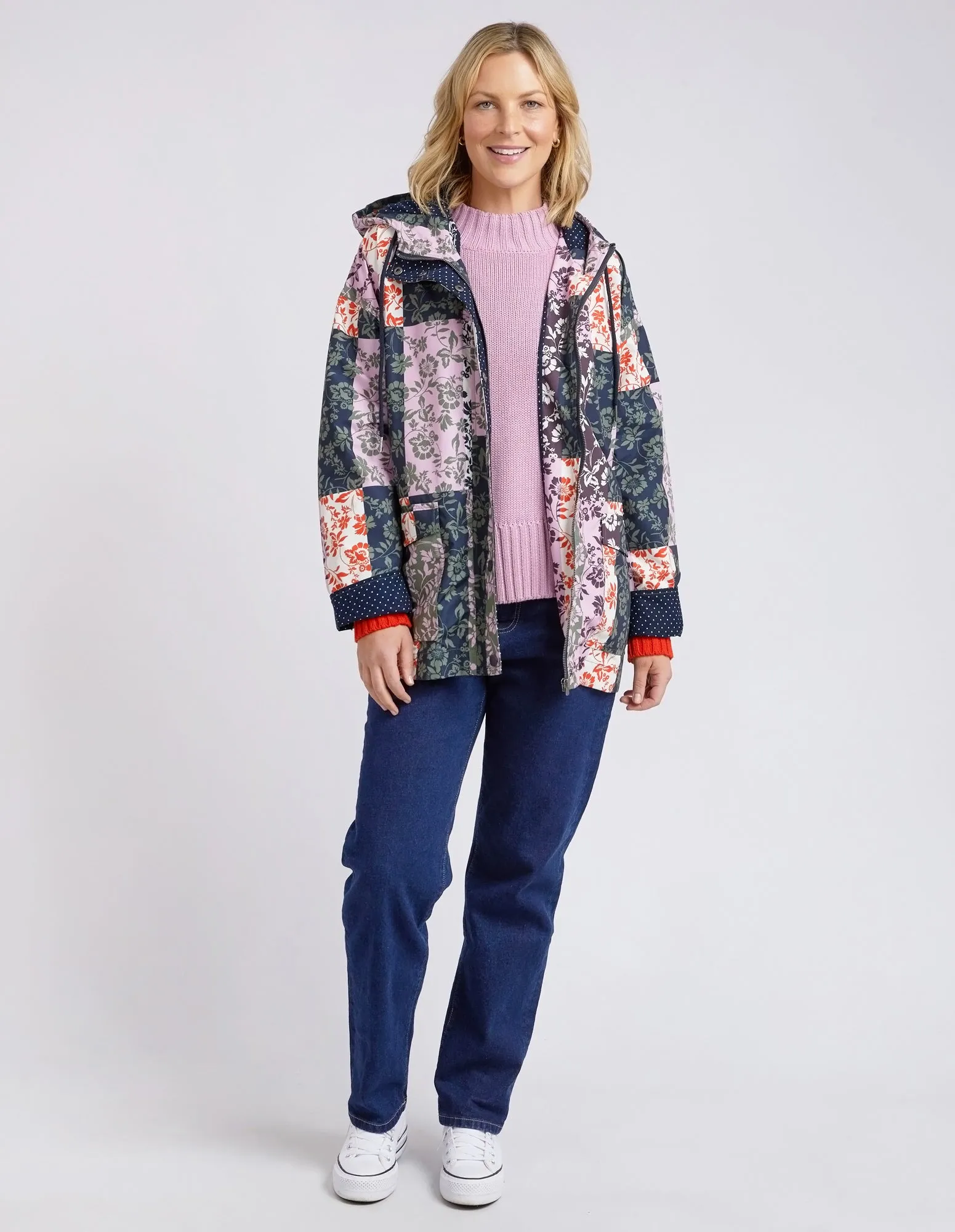 Linear Floral Print Raincoat