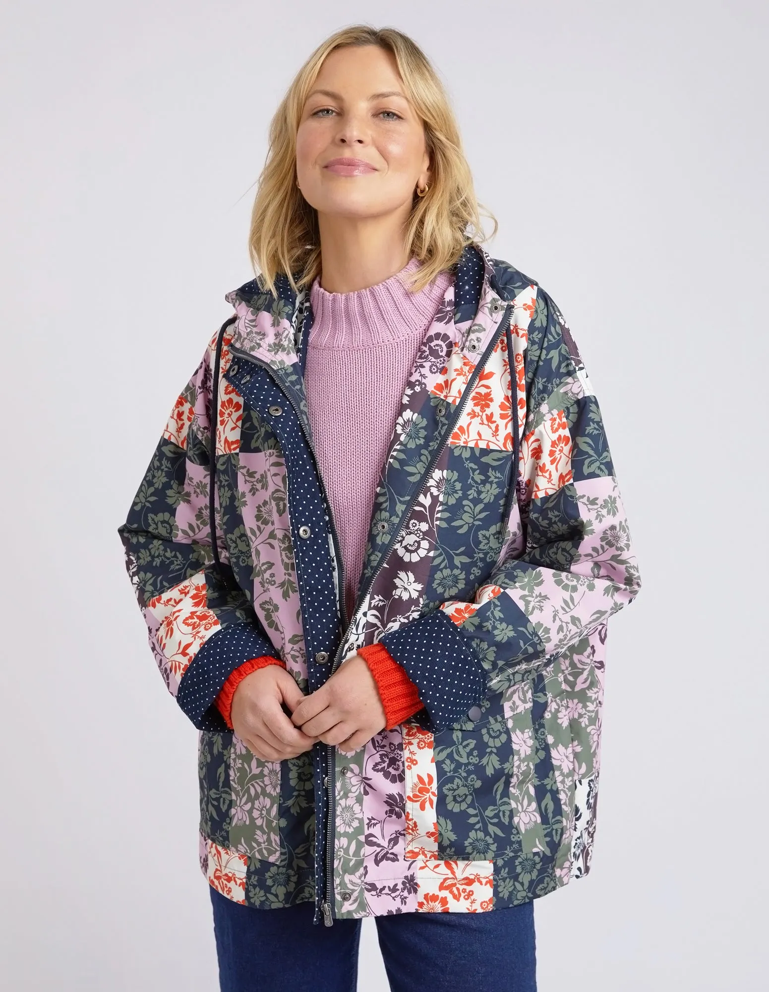 Linear Floral Print Raincoat