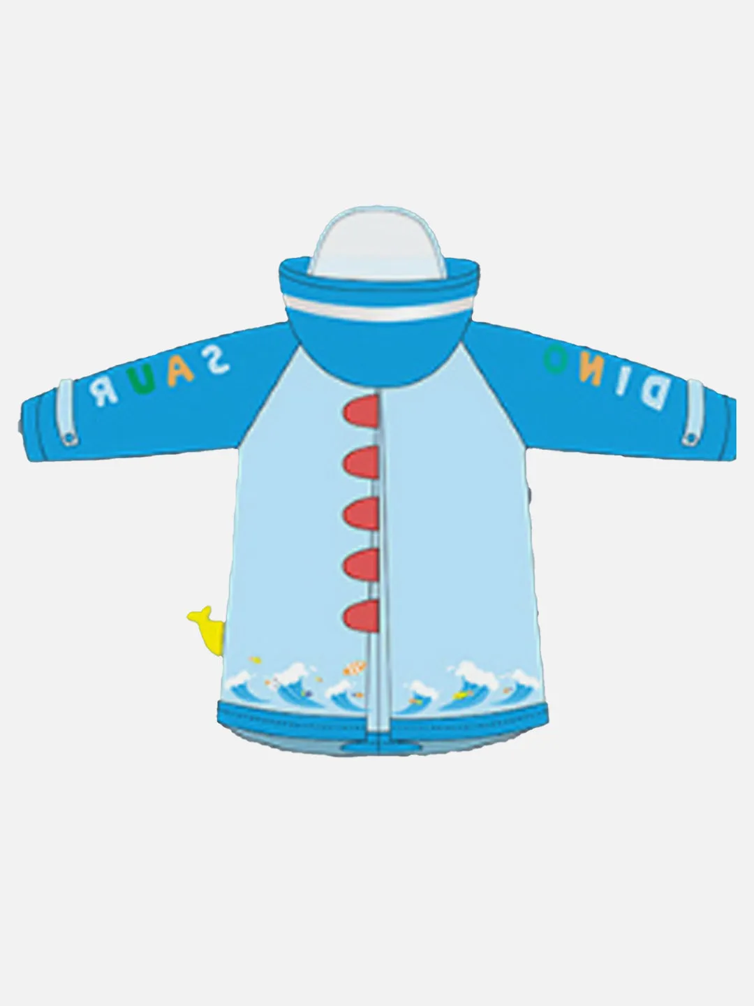 Little Surprise Box 3d Dino Blue Sleeves & Hood Knee Length Raincoat for Kids