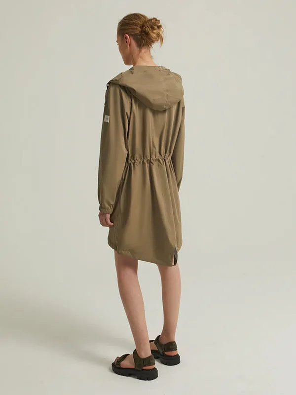 Long Fishtail Waterproof Parka in Mid Khaki